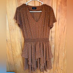 Storia Rust Brown Midi Dress with Pattern